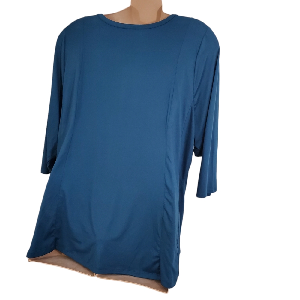 LANE BRYANT Women's Teal Button V-Neck 3/4 Sleeves Top Size 26/28 Casual - Picture 10 of 11